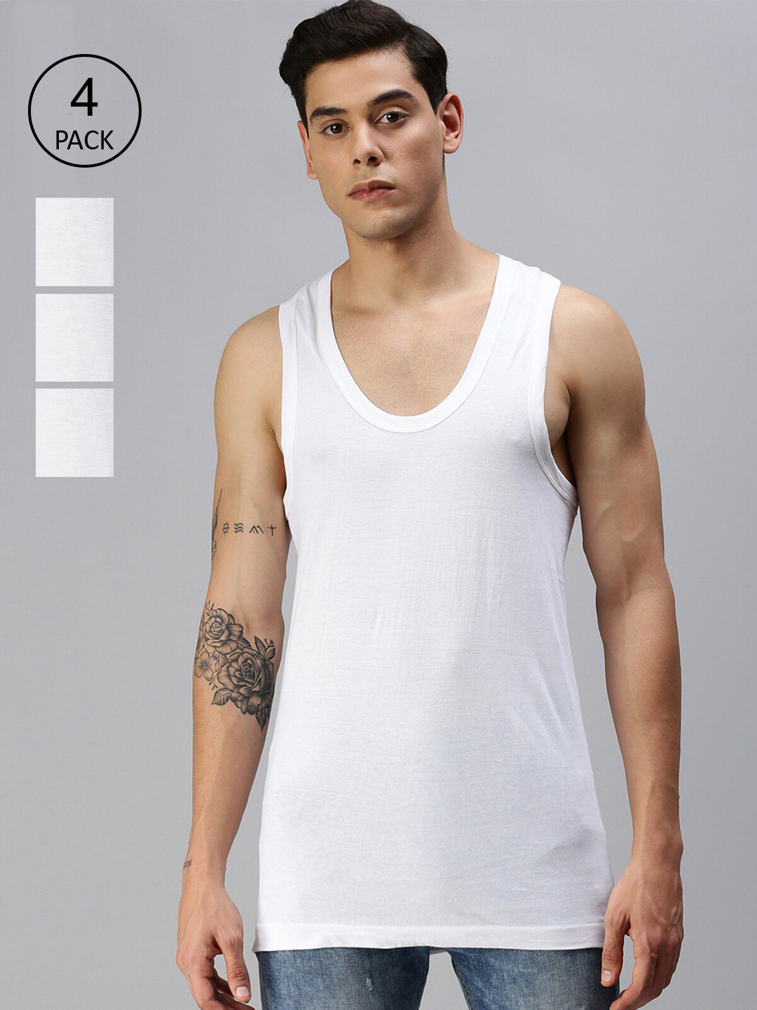 ONN Men Set Of 3 White Solid Innerwear Vests ONN_121(2PC)_WH_4PC
