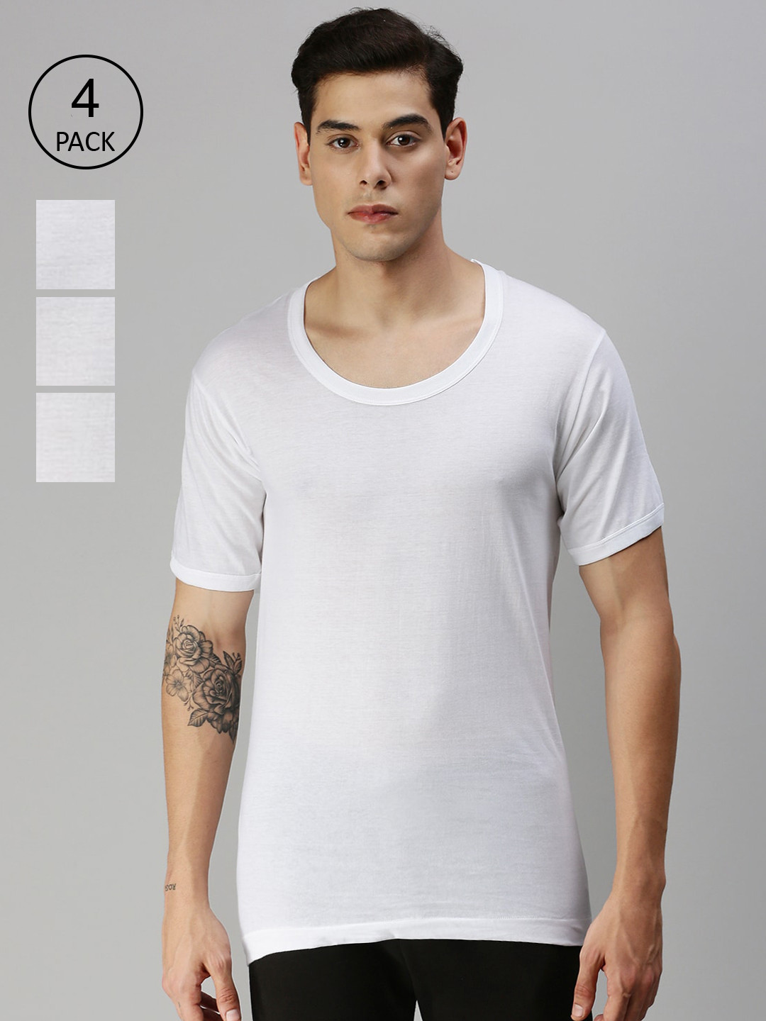 ONN Pack of 4 White Cotton Vests