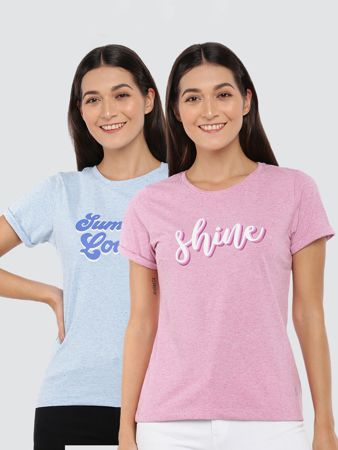 Dollar Missy Women Pack Of 2 Cotton Super Soft Printed Round Neck Short Sleeves T Shirts