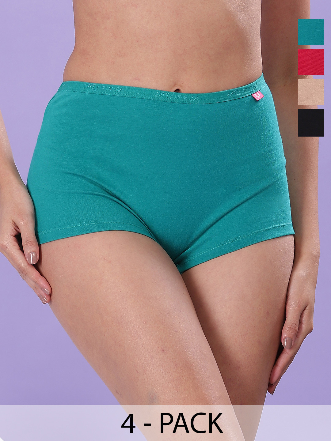 Dollar Missy Pack of 4 Cotton with Spandex Solid Inner Elasticated Boyshorts