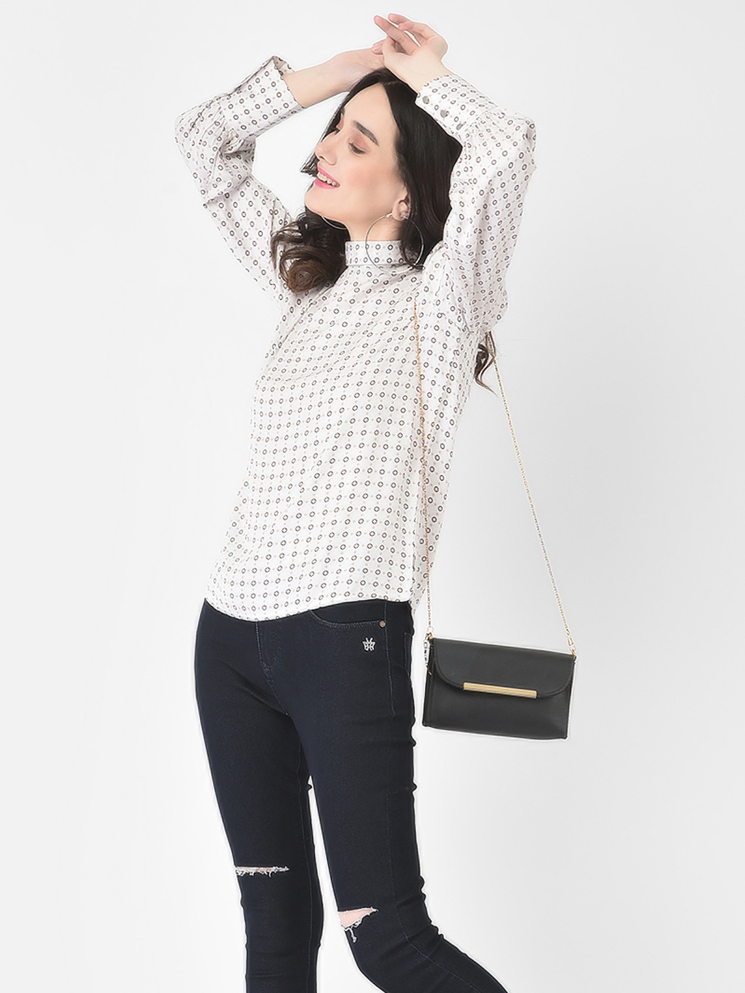 Crimsoune Club Women White Abstract Spot Printed Top