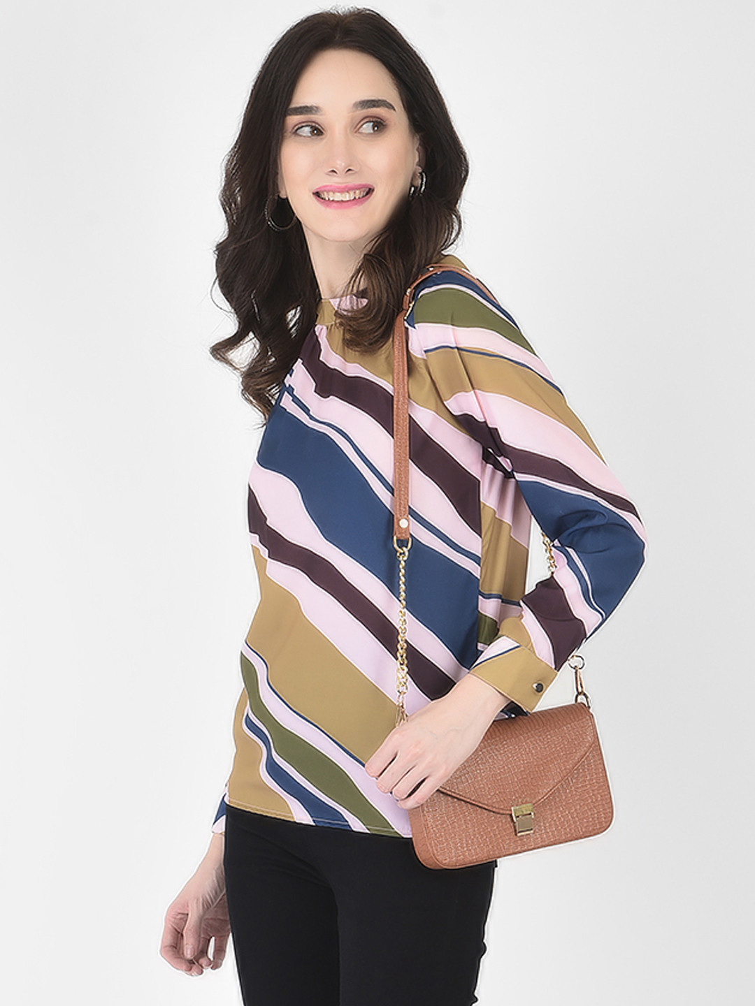 Crimsoune Club Women Beige & Blue Waves Print Top