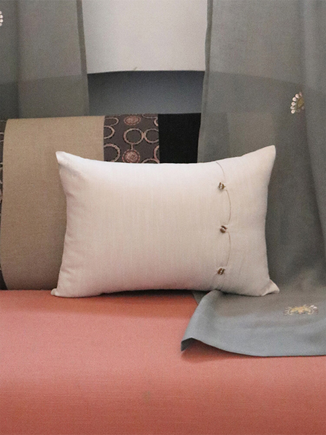 ZEBA Off White Rectangle Cotton Blend Cushion Covers