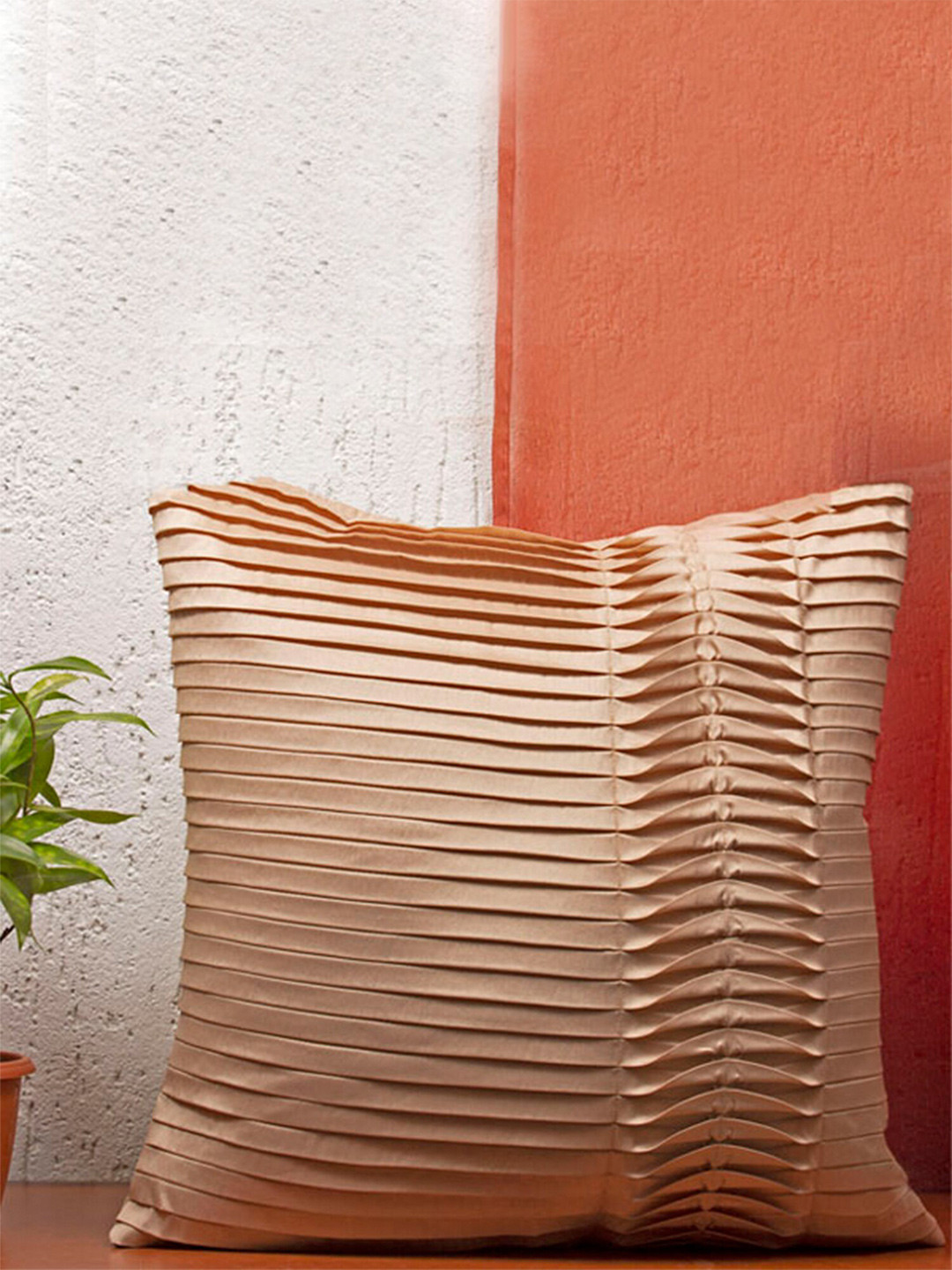 ZEBA Beige Square Polyester One-side Pleated Cushion Covers