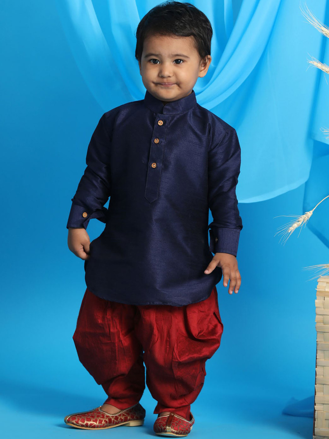 VASTRAMAY Boys Navy Blue Kurti with Dhoti Pants