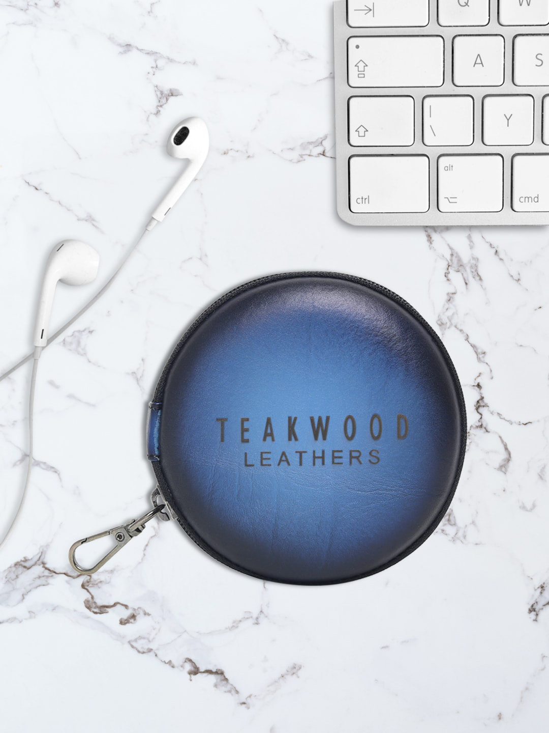 Teakwood Leathers Blue Solid Leather Headphone Case