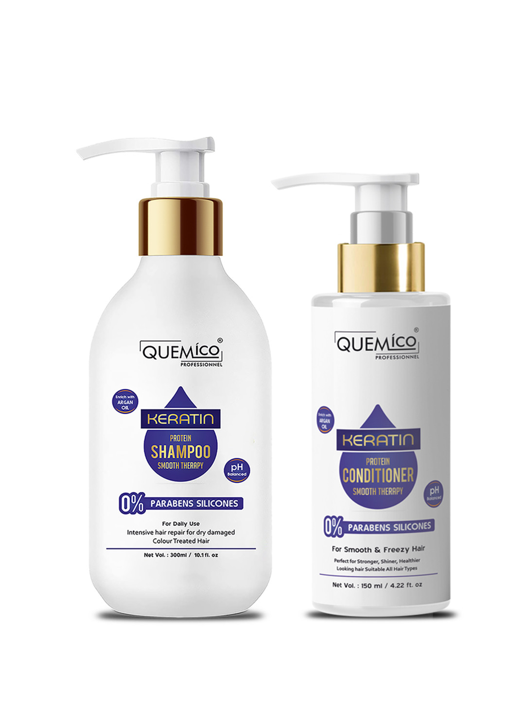 Quemico Professionnel Set of Keratin Protein Smooth Shampoo 300ml & Conditioner 150ml