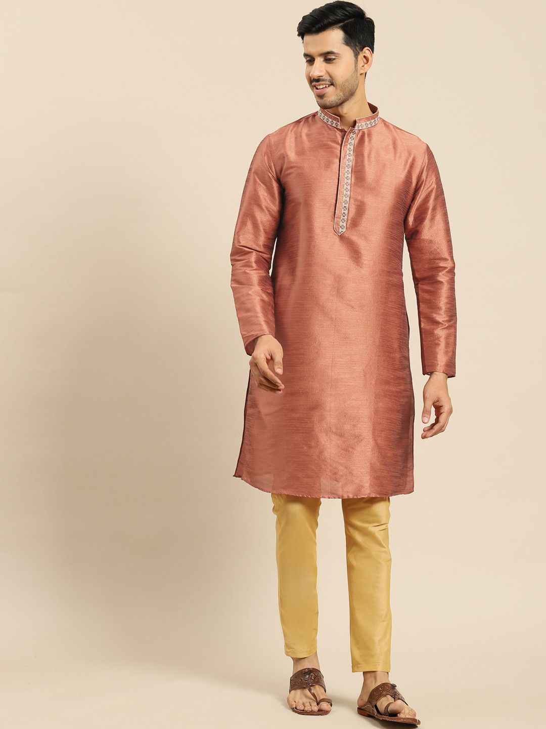 Amodh by Kisah Men Rust Thread Work Kurta