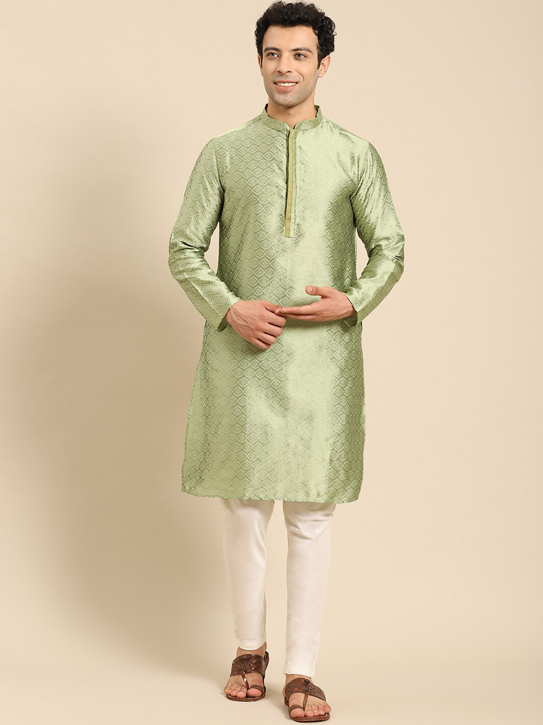 Amodh by Kisah Men Olive Green Kurta