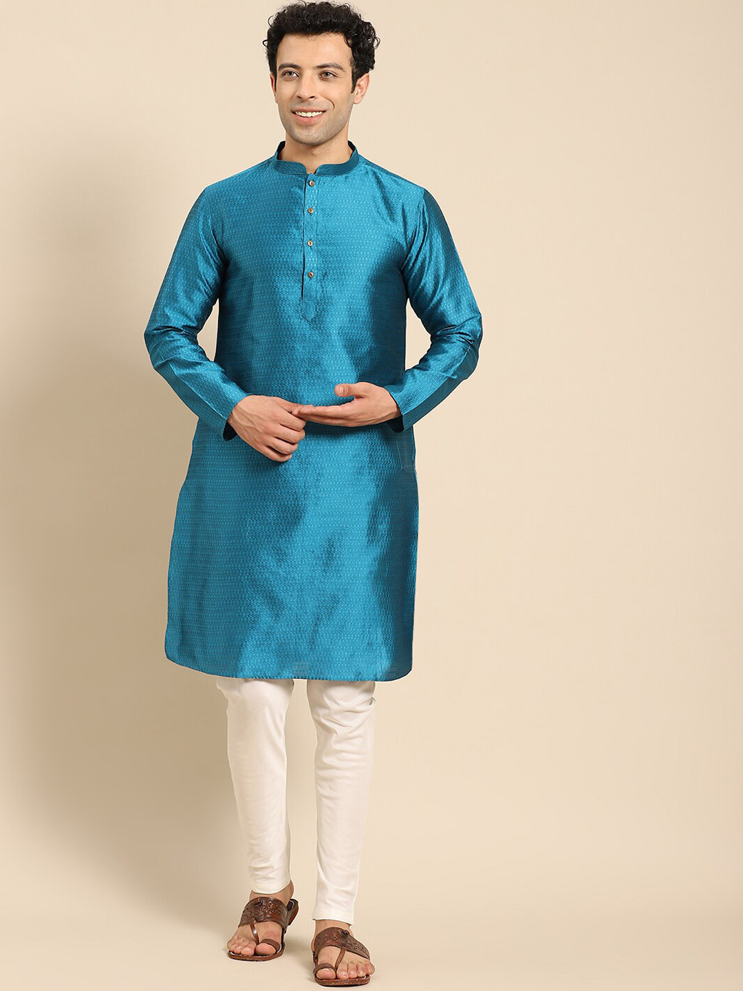 Amodh by Kisah Men Teal Thread Work Kurta