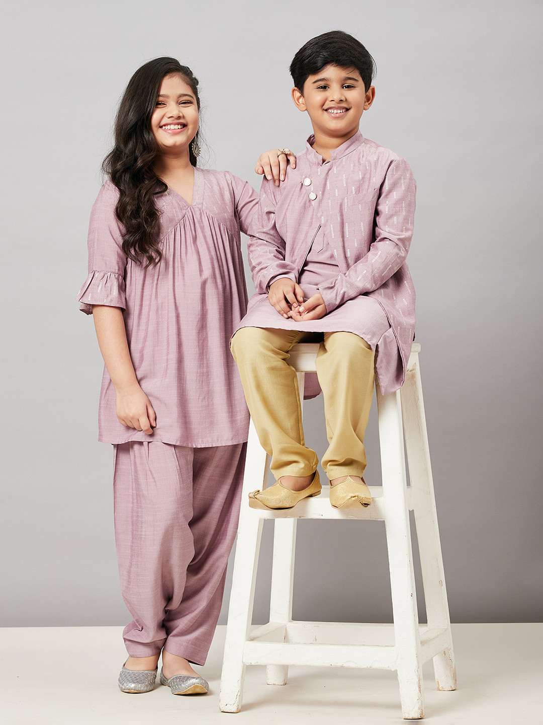Stylo Bug Girls Purple Kurta with Dhoti Pants