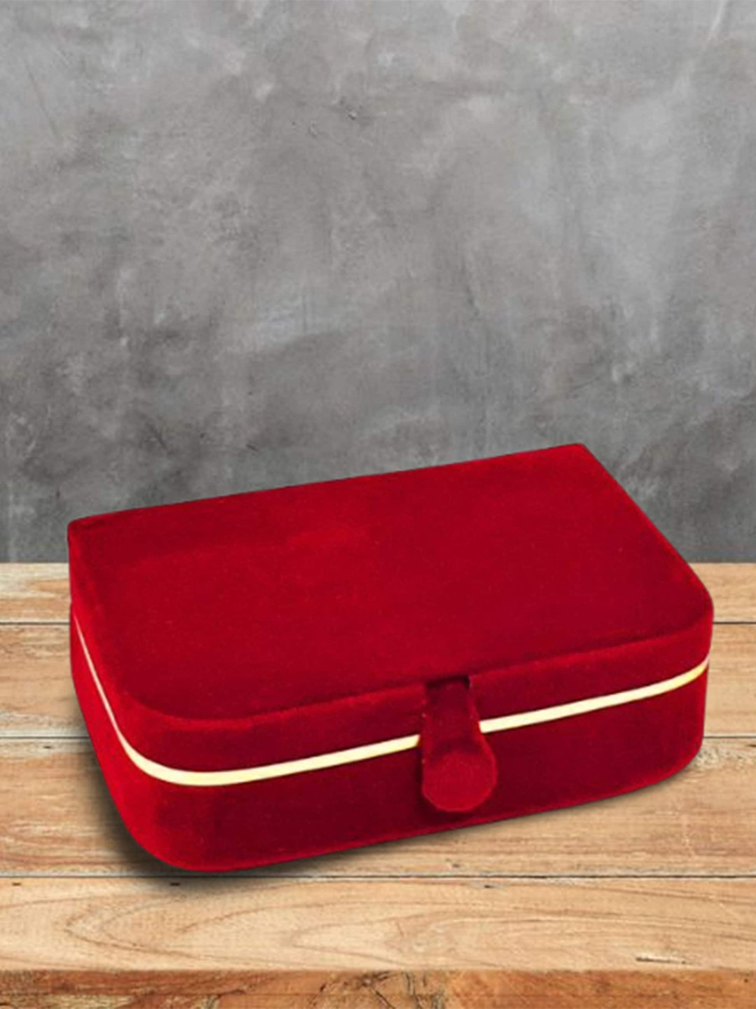 atorakushon Set Of 2 Cream-Toned & Red Solid Jewellery Ring Earrings Storage Box