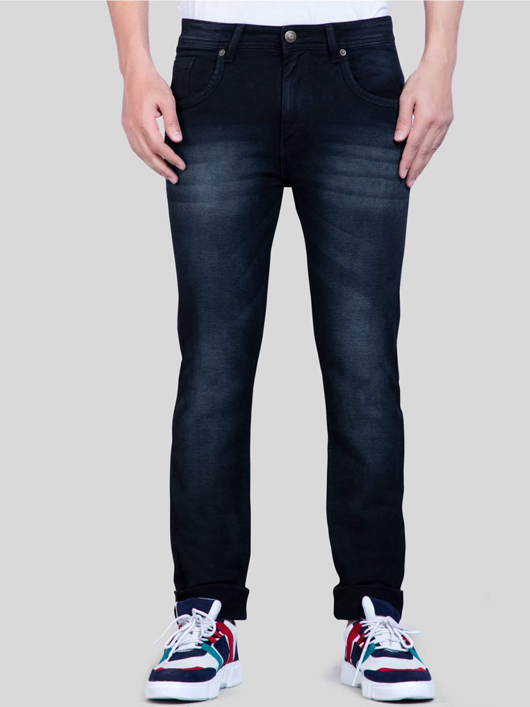 HJ HASASI Men Black Heavy Fade Stretchable Jeans