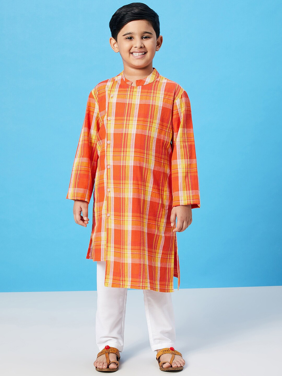 Stylo Bug Boys Multicoloured Striped Layered Pure Cotton Kurti with Trousers