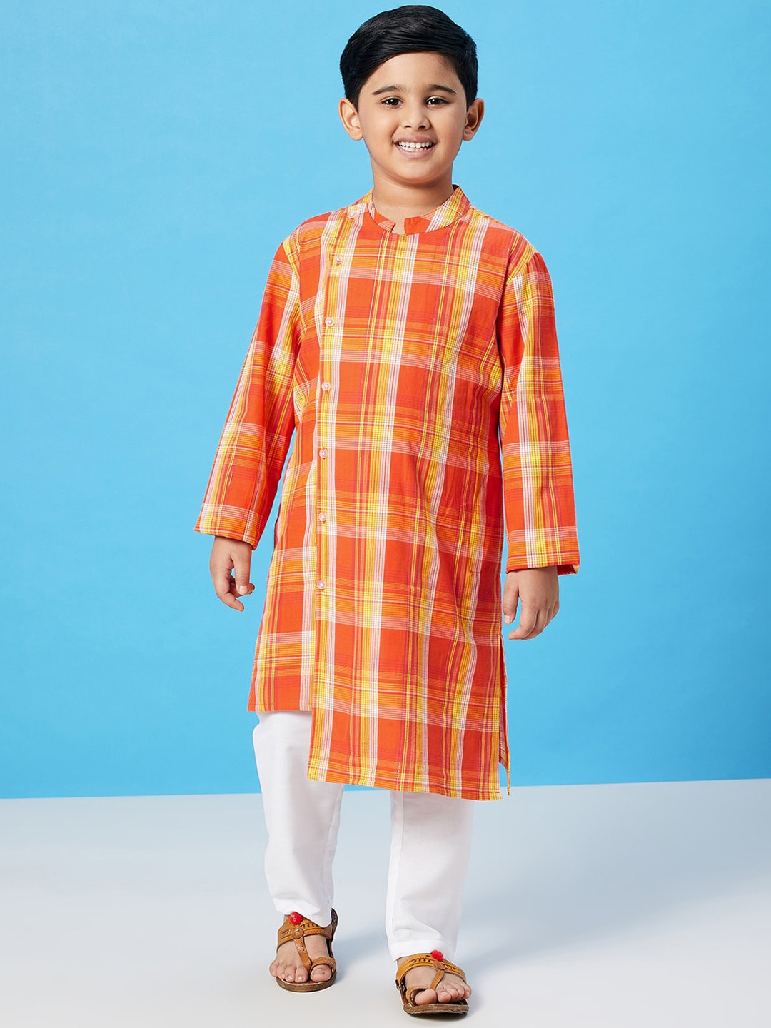 Stylo Bug Boys Orange Pure Cotton Kurta with Trousers