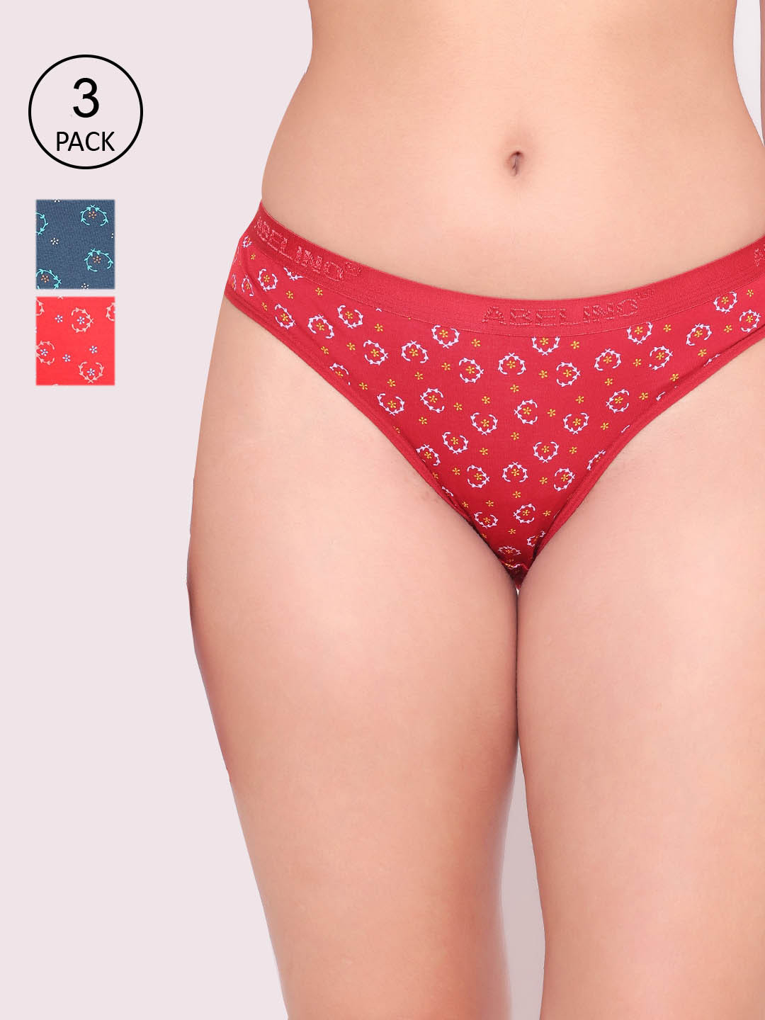 ABELINO Women Pack Of 3 Printed Pure Cotton Hipster Briefs