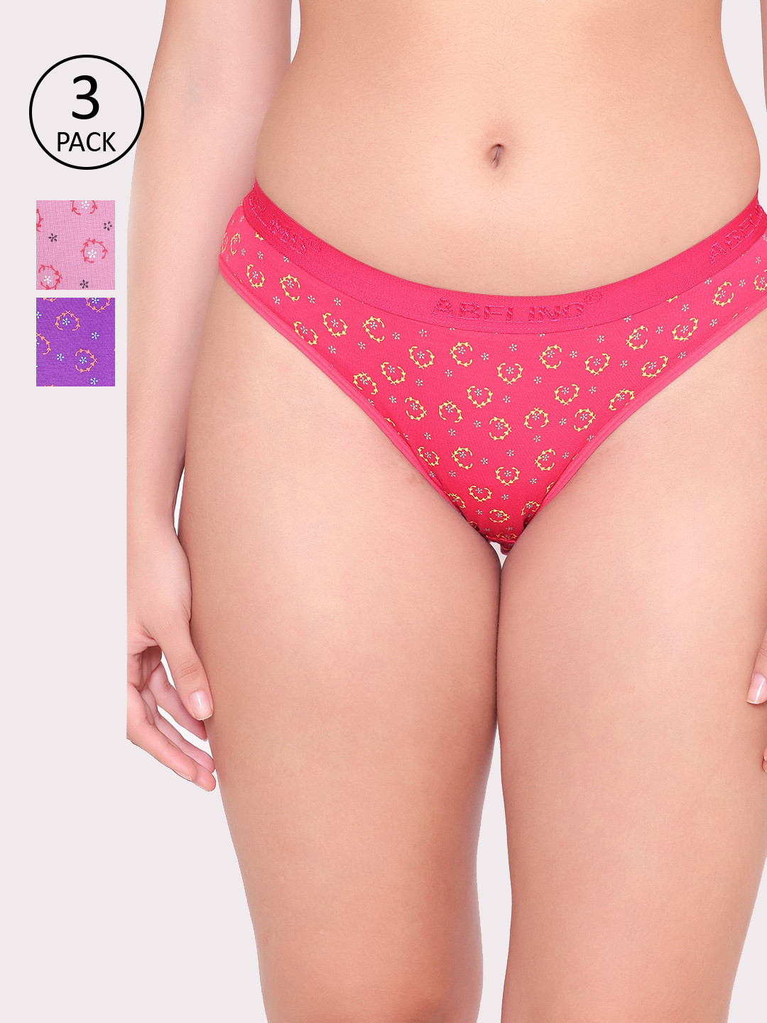 ABELINO Women Pack Of 3 Floral Printed Hipster Cotton Briefs