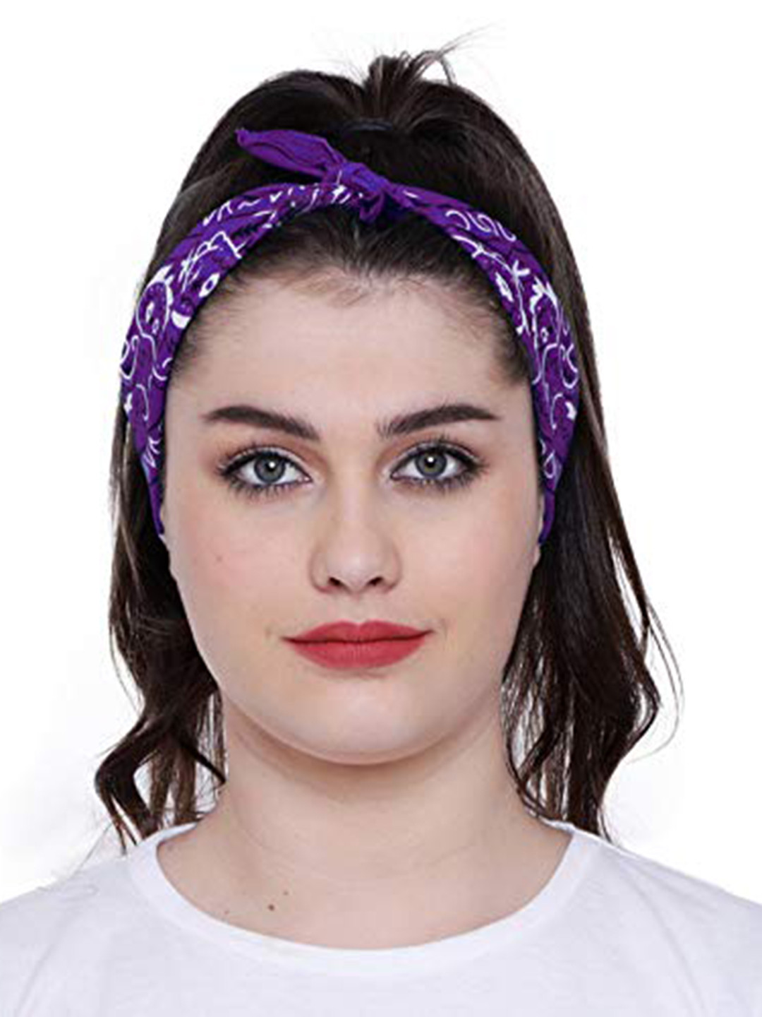 Aadikart Purple & White Printed Pure Cotton Bandana