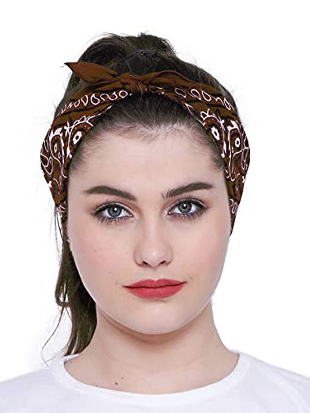 Aadikart Brown & White Printed Cotton Bandana