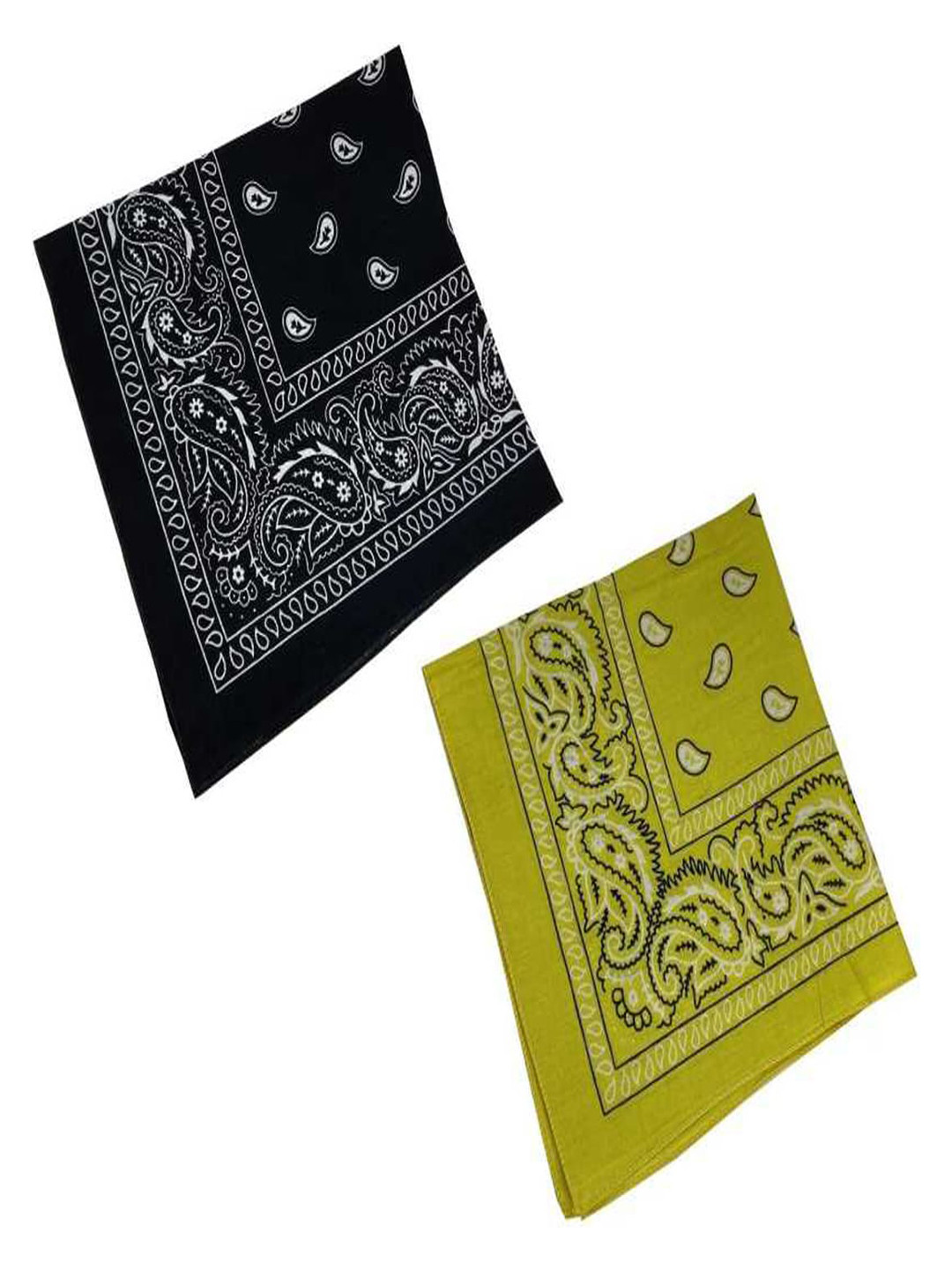 Aadikart Unisex Pack of 2 Black & Yellow Printed Cotton Bandanas