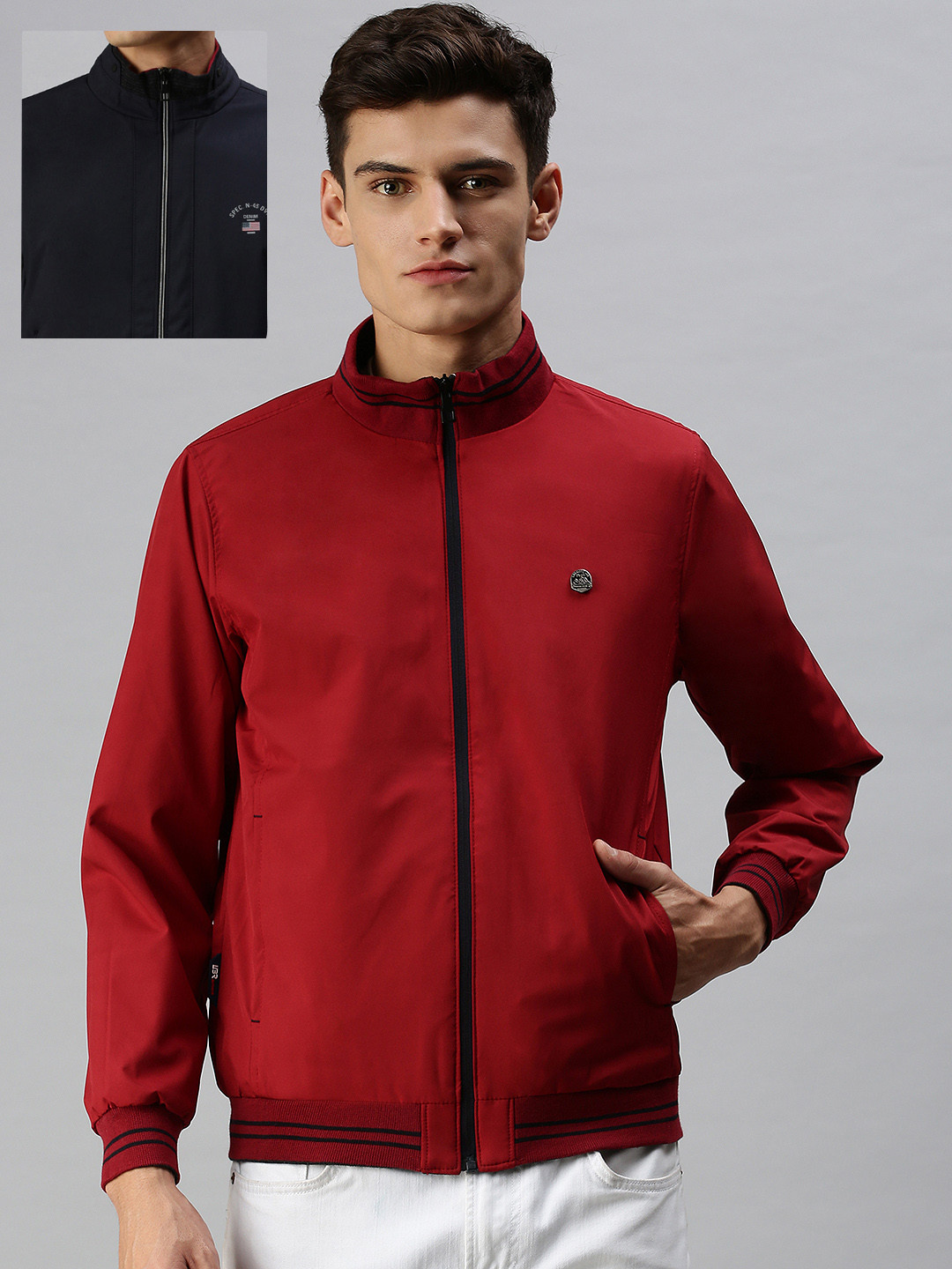 SHOWOFF Men Navy Blue Red Reversible Padded Jacket