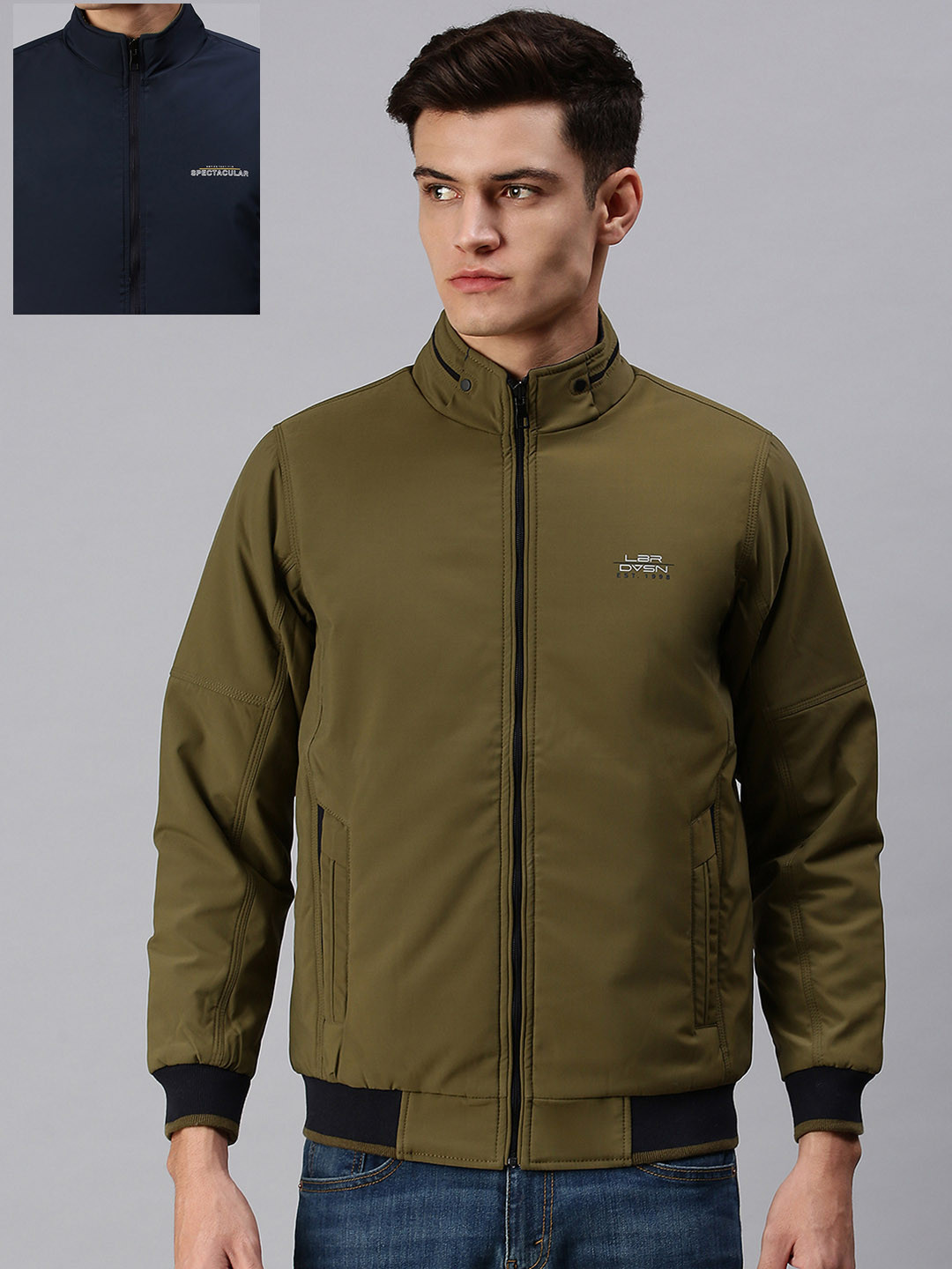 SHOWOFF Men Olive Green Reversible Bomber Jacket