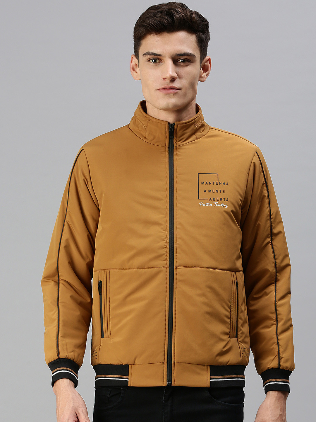 SHOWOFF Men Mustard Tailored Jacket with Patchwork