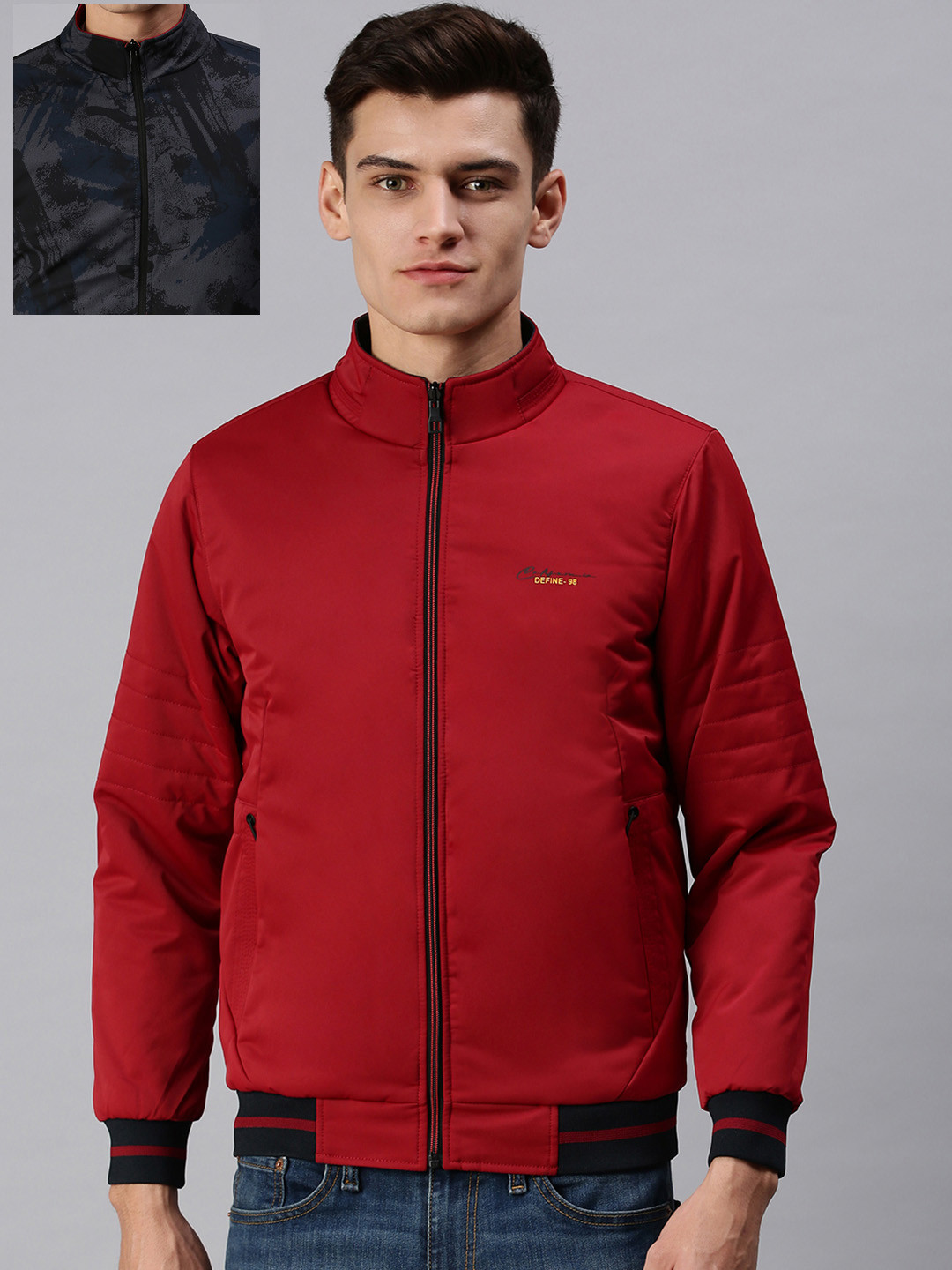 SHOWOFF Men Maroon Reversible Puffer Jacket with Embroidered