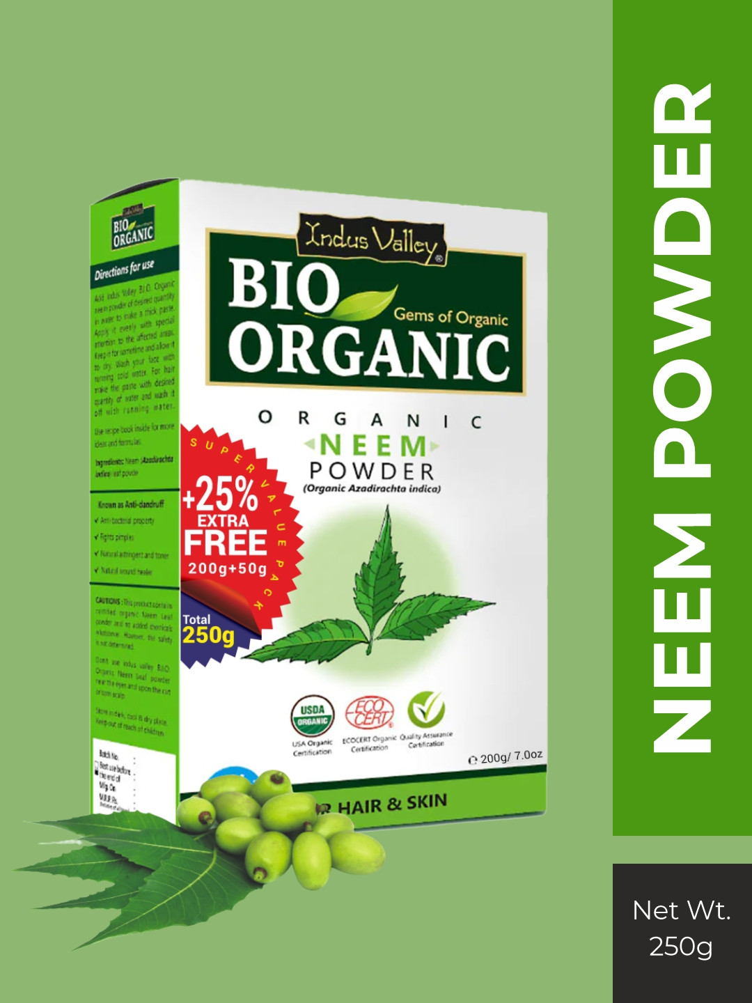 Indus Valley Bio Organic Pure Neem Powder for Skin & Hair - 250 g