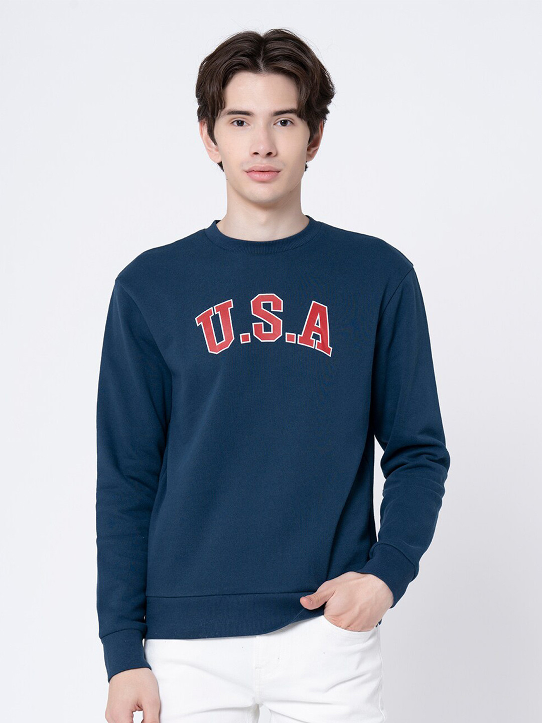 Red Tape Men Long Sleeve Round Collar Blue Sweatshirt