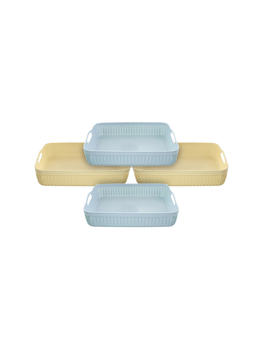 Kuber Industries Set of 4 Blue & Beige Solid Plastic Storage Basket