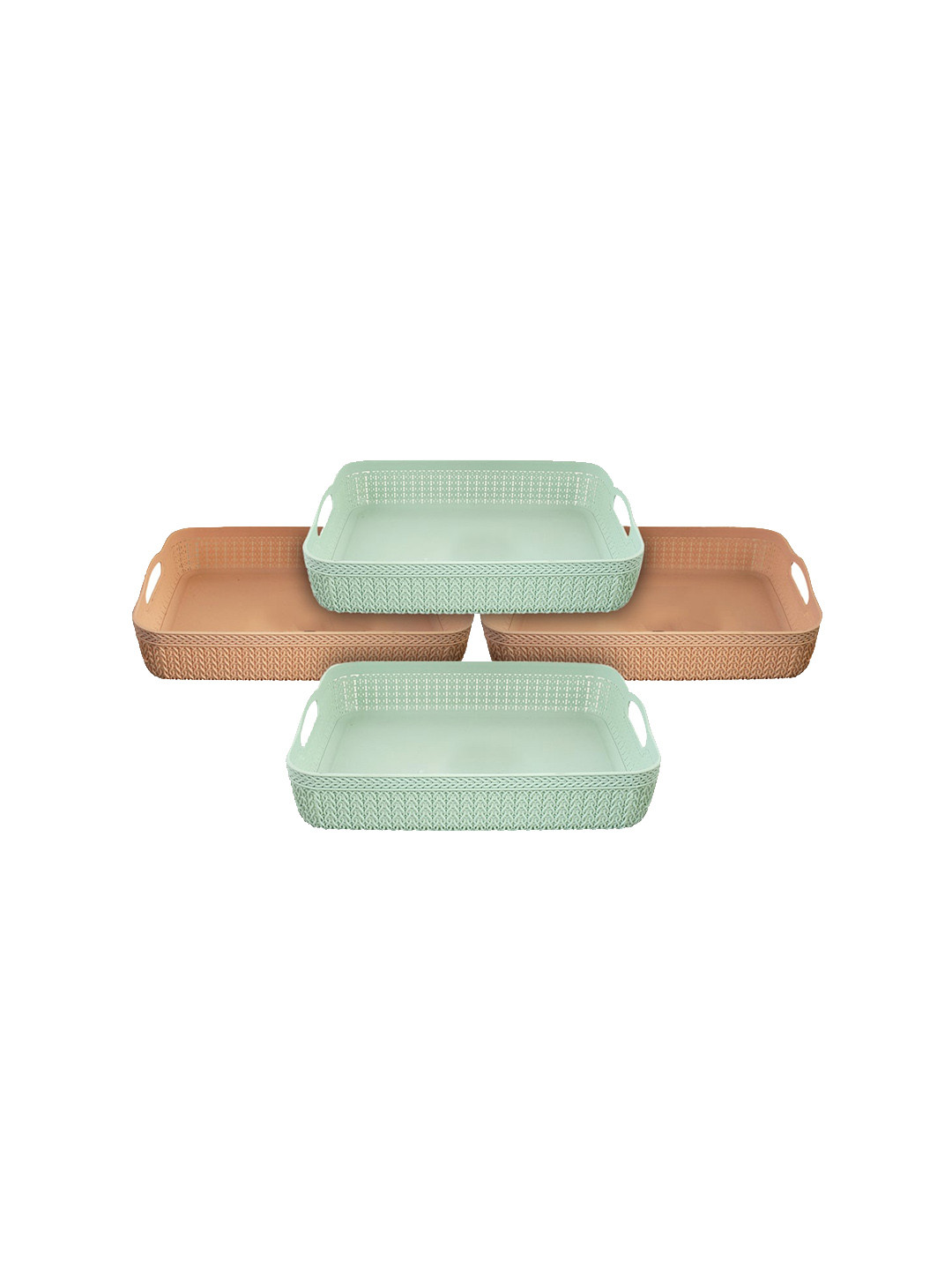 Kuber Industries Pack Of 4 Tan & Green Solid Storage Baskets