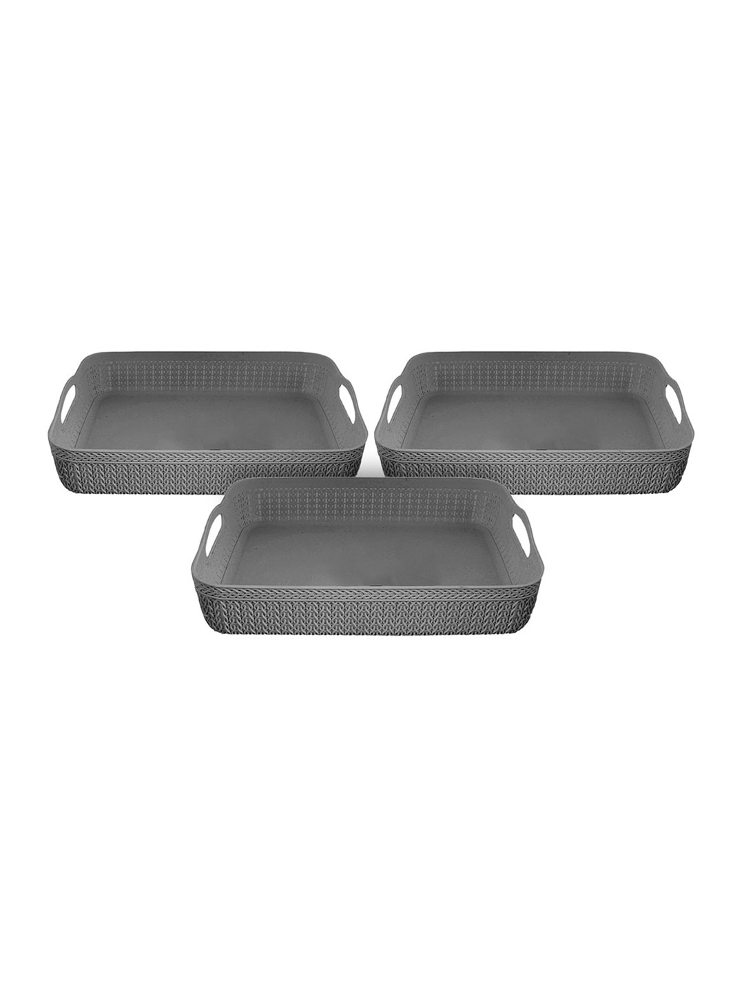 Kuber Industries Pack of 3 Grey Solid Plastic Storage Baskets