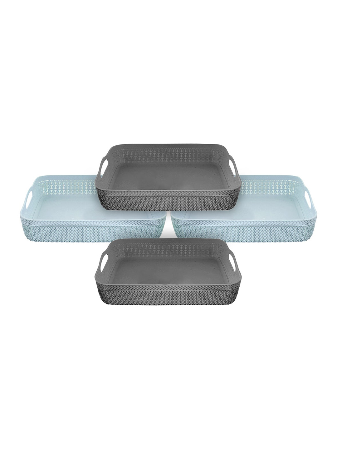Kuber Industries Set Of 4 Grey & Blue Solid Storage Basket Organisers