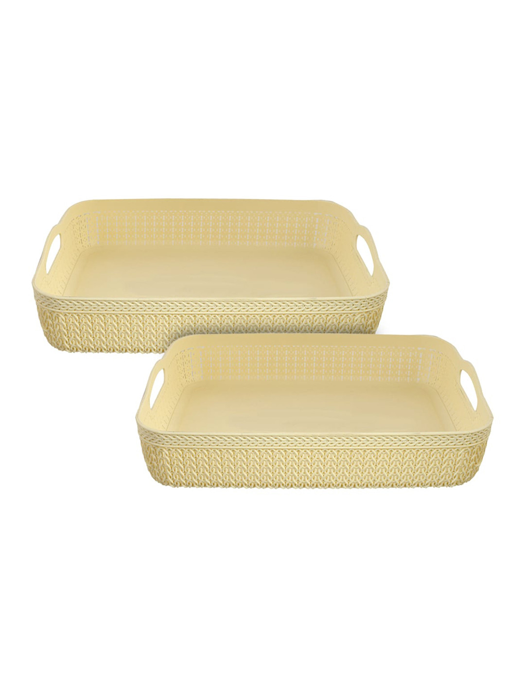 Kuber Industries Set of 2 Cream Colored Multi-Utility Plastic Storage Baskets