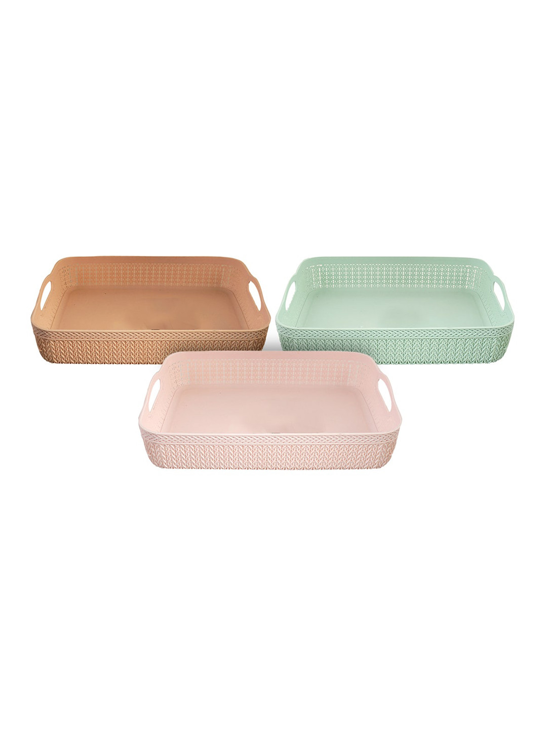 Kuber Industries Pack Of 3 Solid Plastic Storage Basket