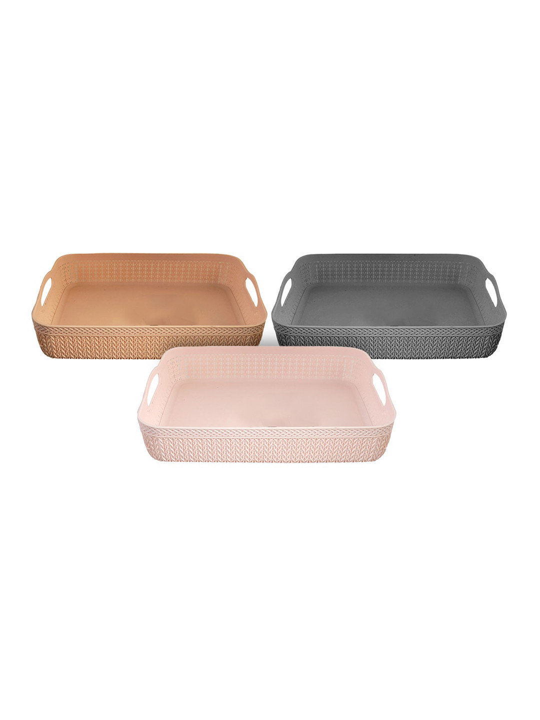 Kuber Industries Set Of 3 Pink & Grey & Coffee Solid Storage Basket Organisers