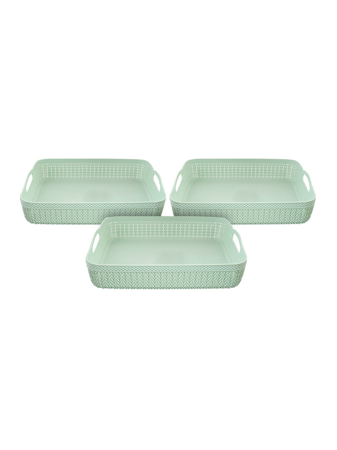 Kuber Industries Set Of 3 Green Solid Storage Basket Organisers