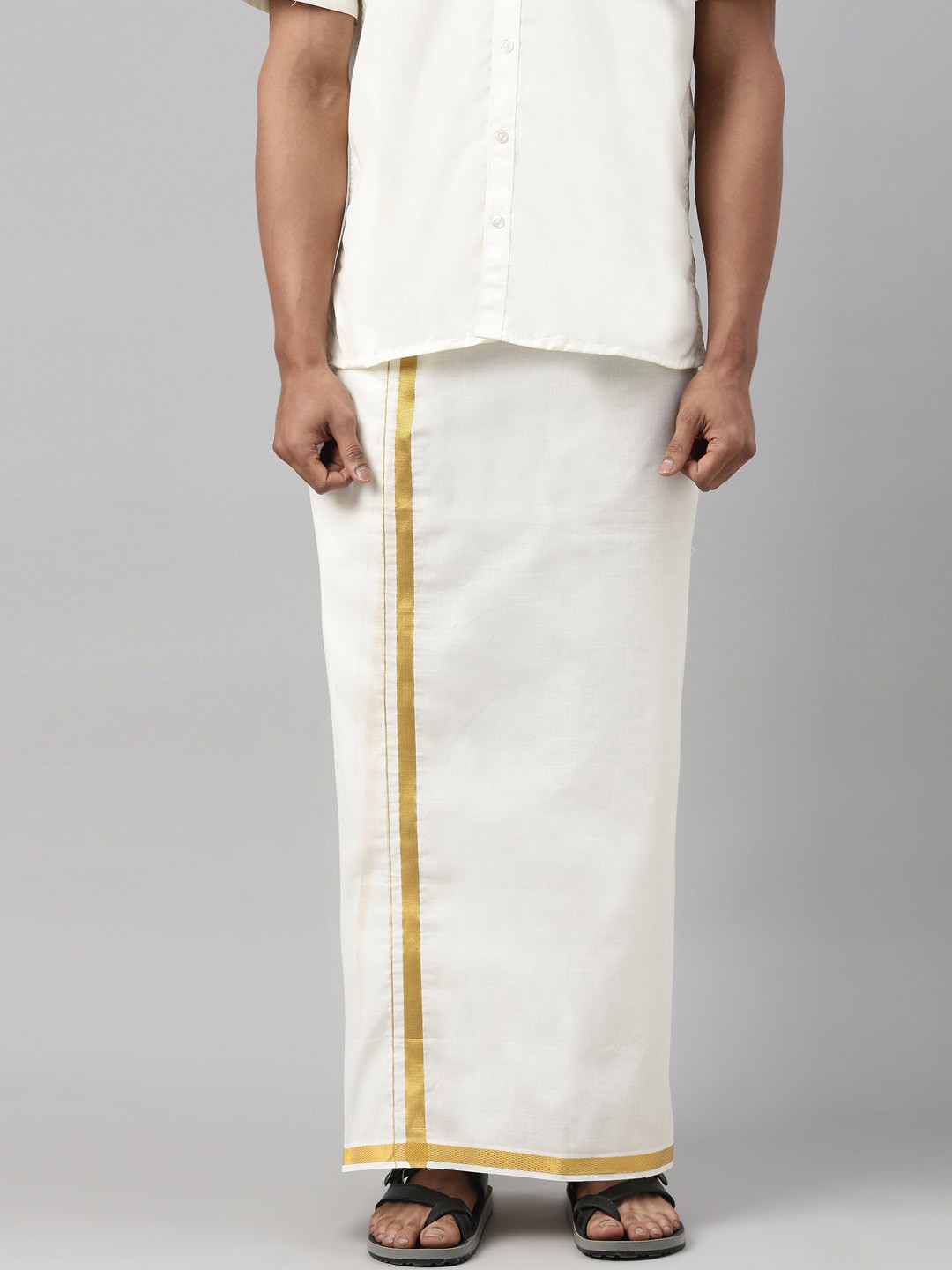 WHITE HEART Men Pure Cotton Single Layer Dhoti with Coloured Border