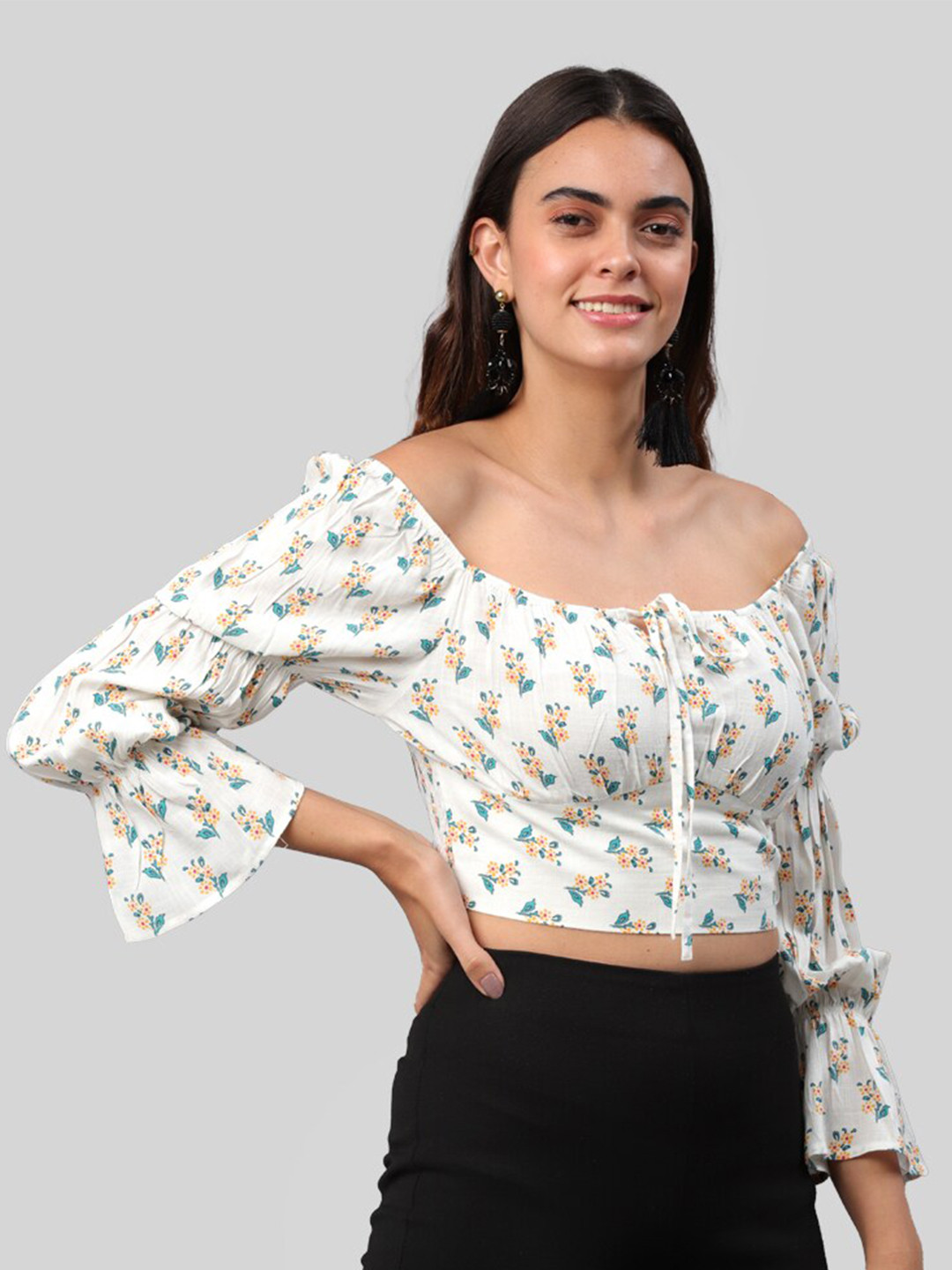 Fuchsia  White Floral Print Crop Top