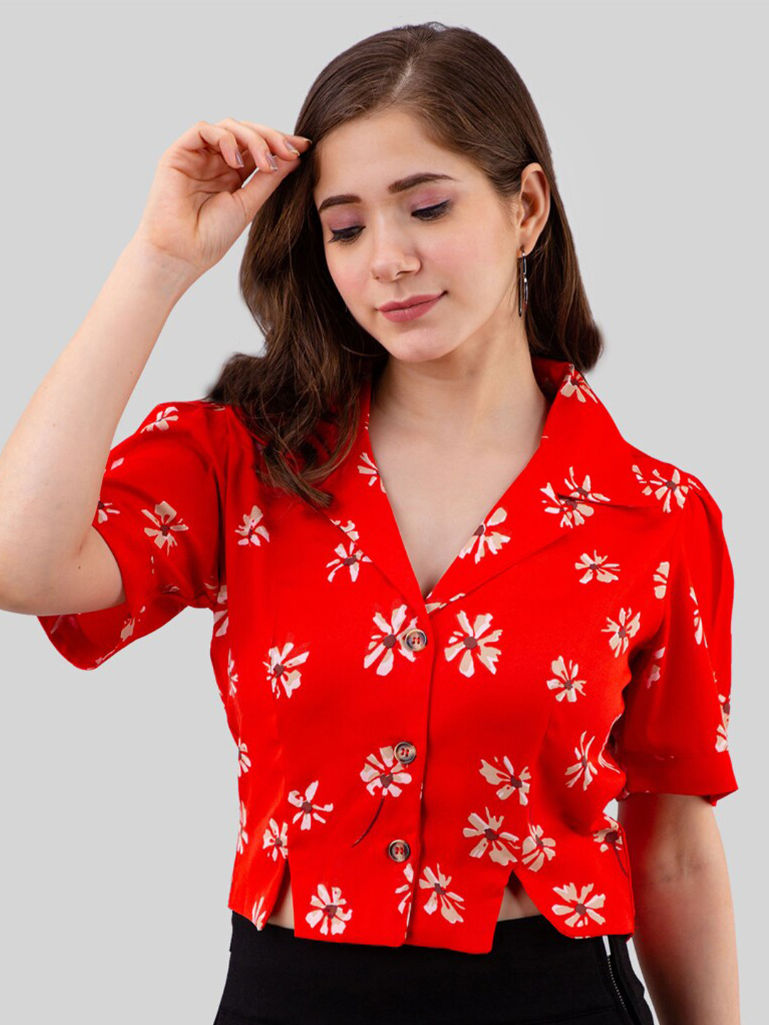 Fuchsia  Red Floral Print Top