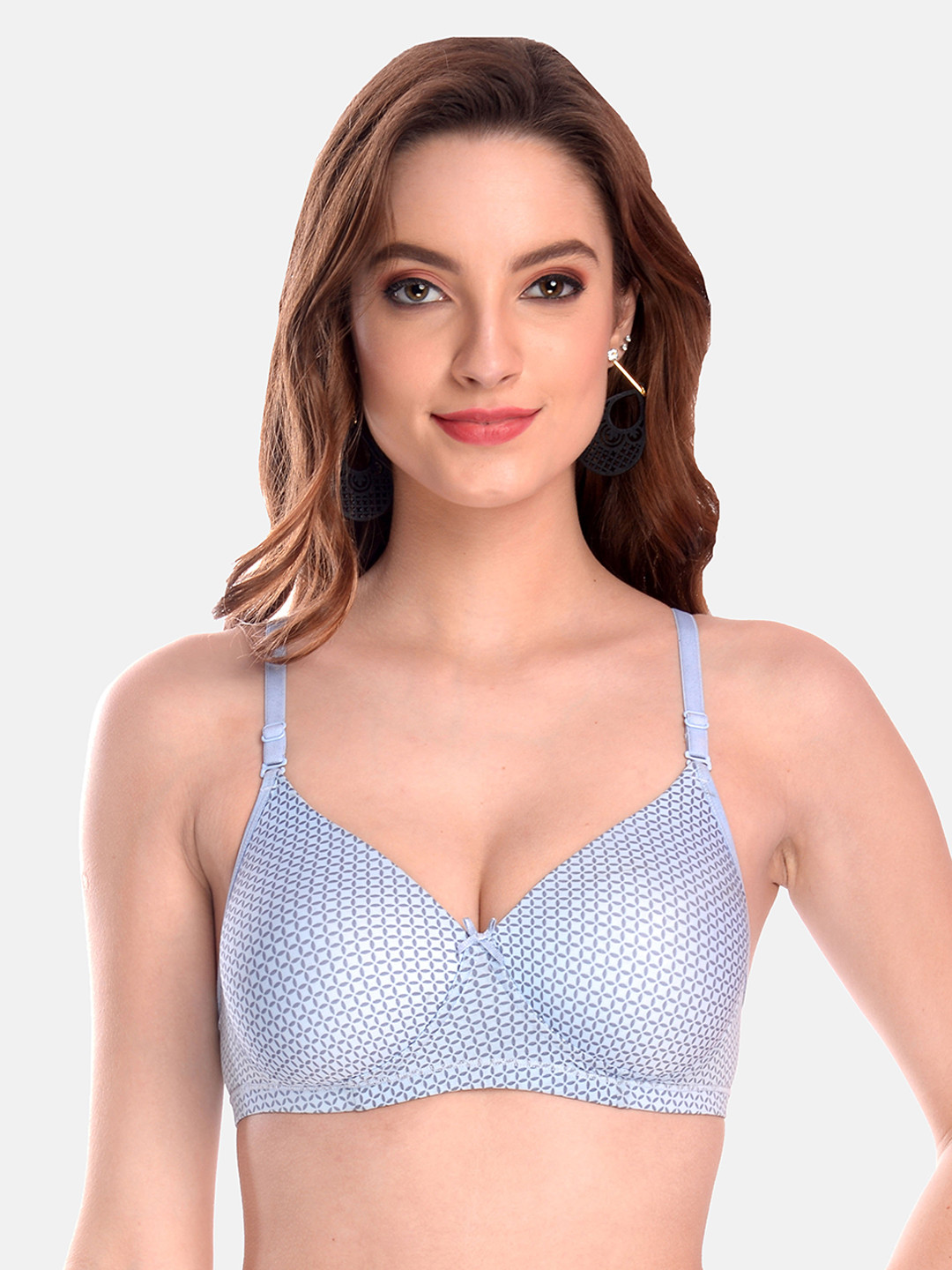 LOTUSLEAF Blue Geometric Lightly Padded& Non-Wired Seamless Bra