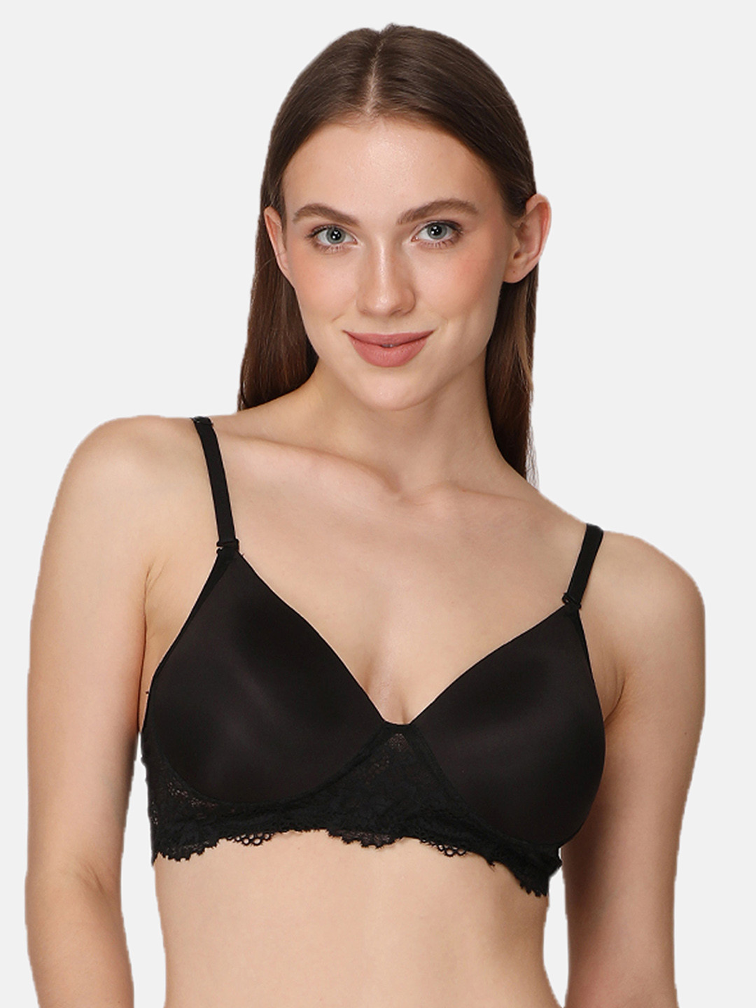 LOTUSLEAF Women Black Bra Lightly Padded t- shirt  type