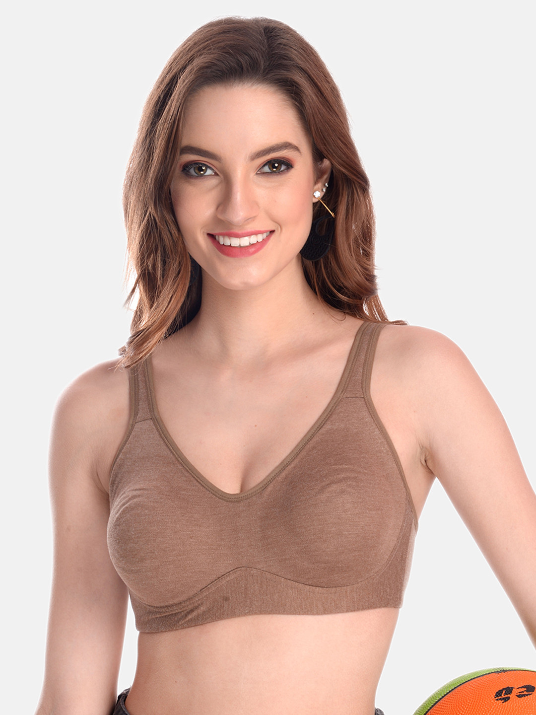 LOTUSLEAF Camel Brown Non Padded & Non Wired Solid Bra