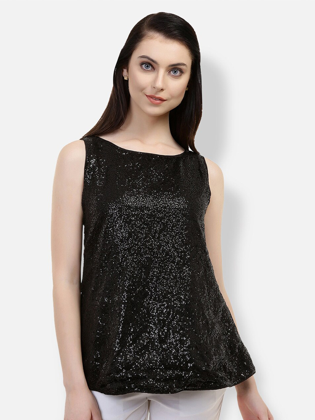 Ashtag Black Embellished Longline Top
