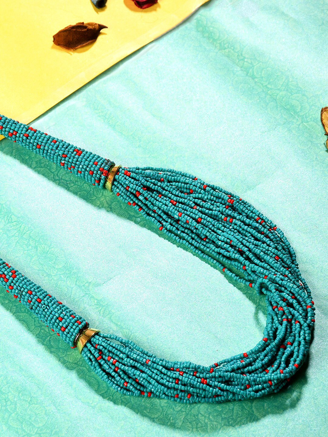 Bamboo Tree Jewels Turquoise Blue & Gold-Toned Beaded Necklace
