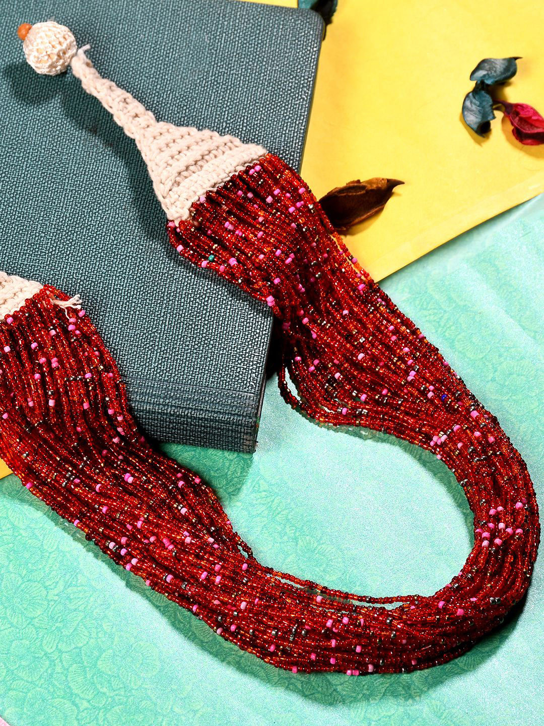 Bamboo Tree Jewels Red & White Long Beaded Necklace