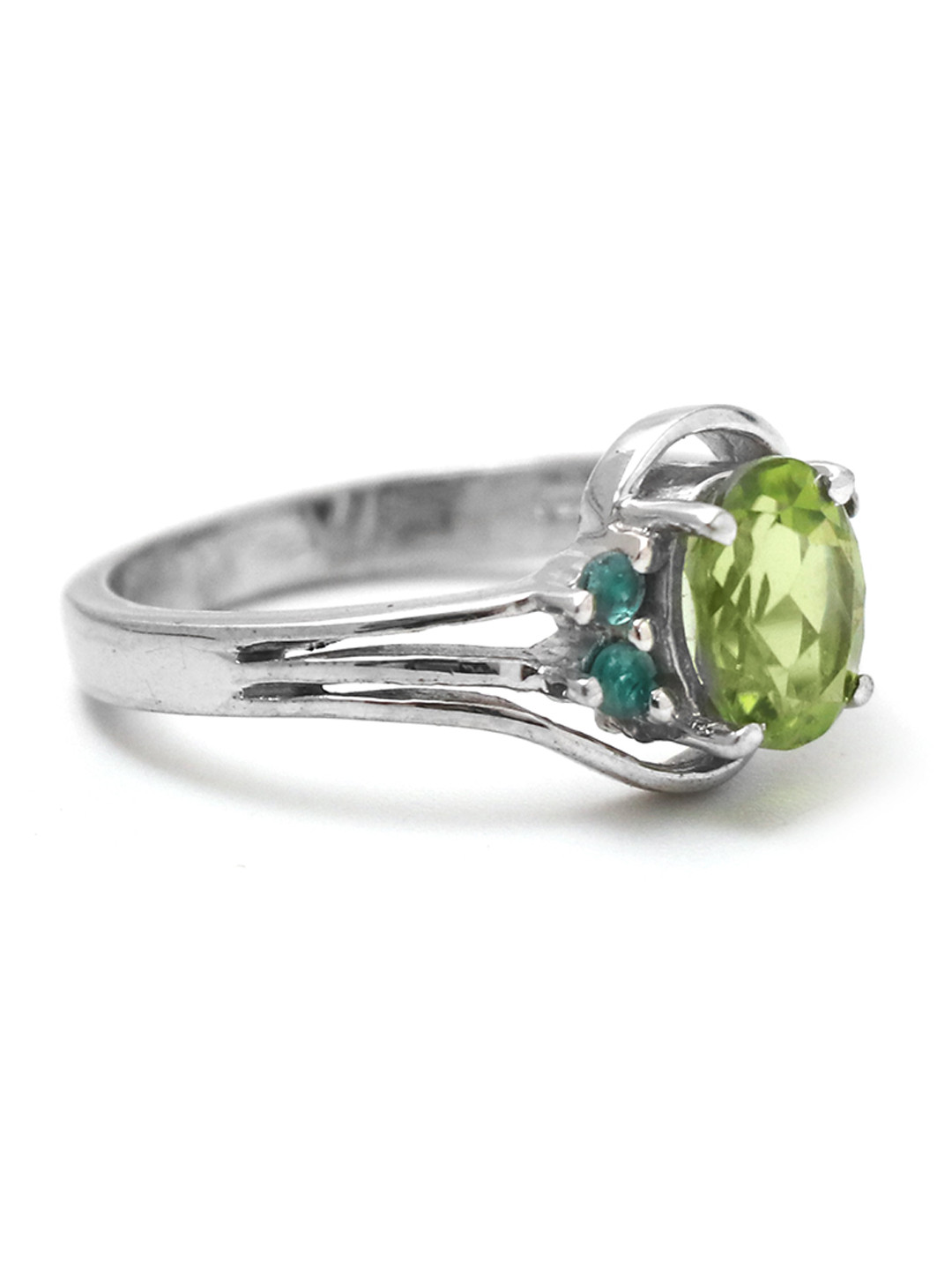 HIFLYER JEWELS Rhodium-Plated 925 Sterling Silver Green Gemstone Studded Finger Ring