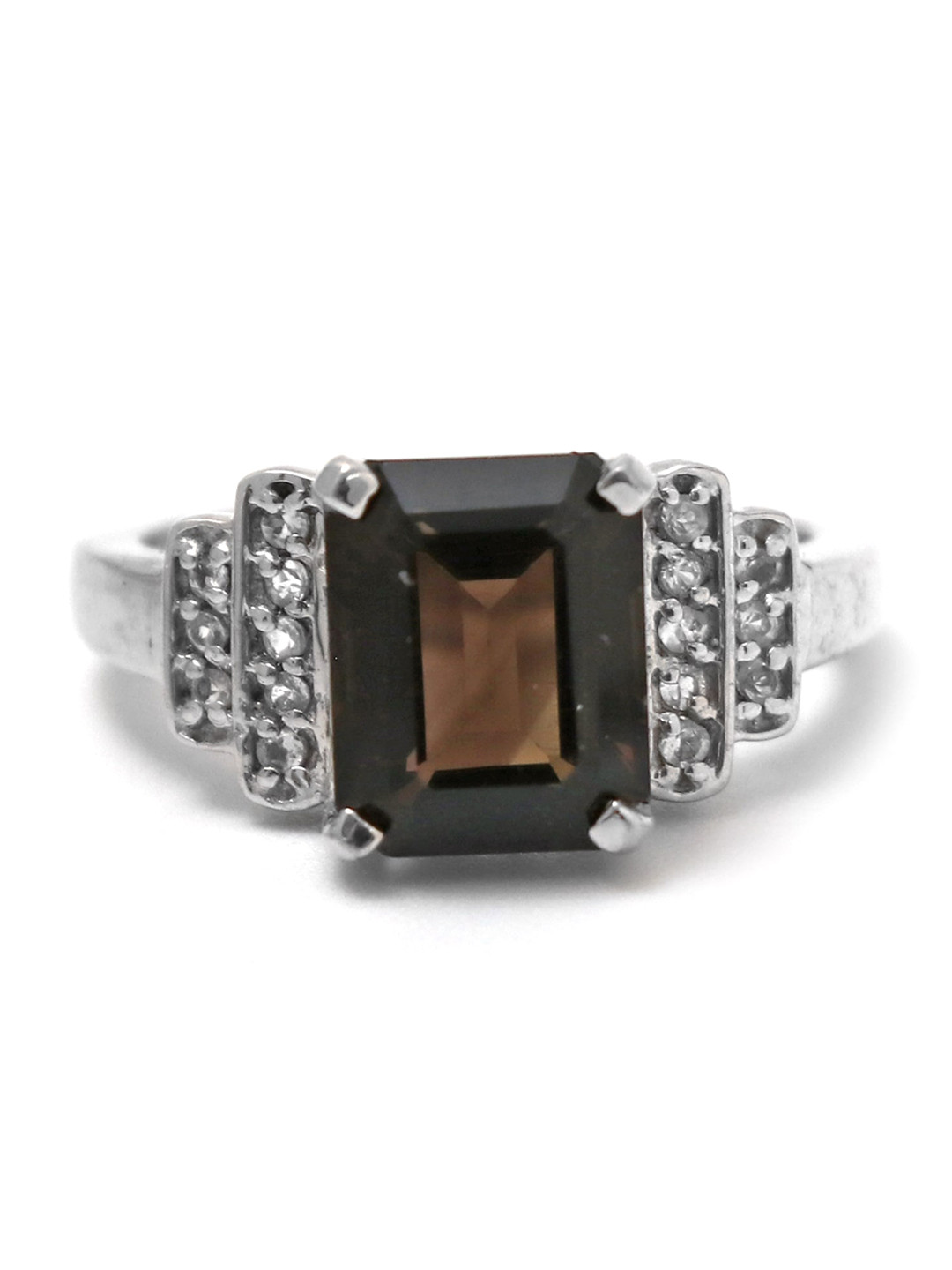 HIFLYER JEWELS 92.5 Sterling Silver Rhodium-Plated Brown Stone-Studded Finger Ring