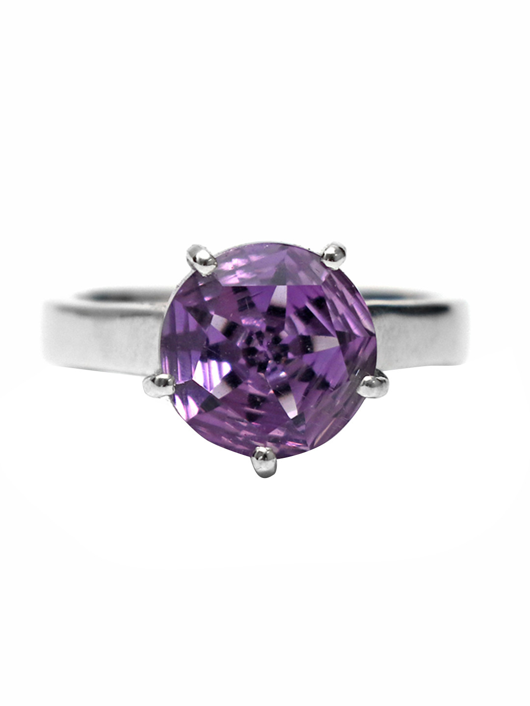 HIFLYER JEWELS Rhodium-Plated 925 Sterling Silver Purple Gemstone Studded Finger Ring